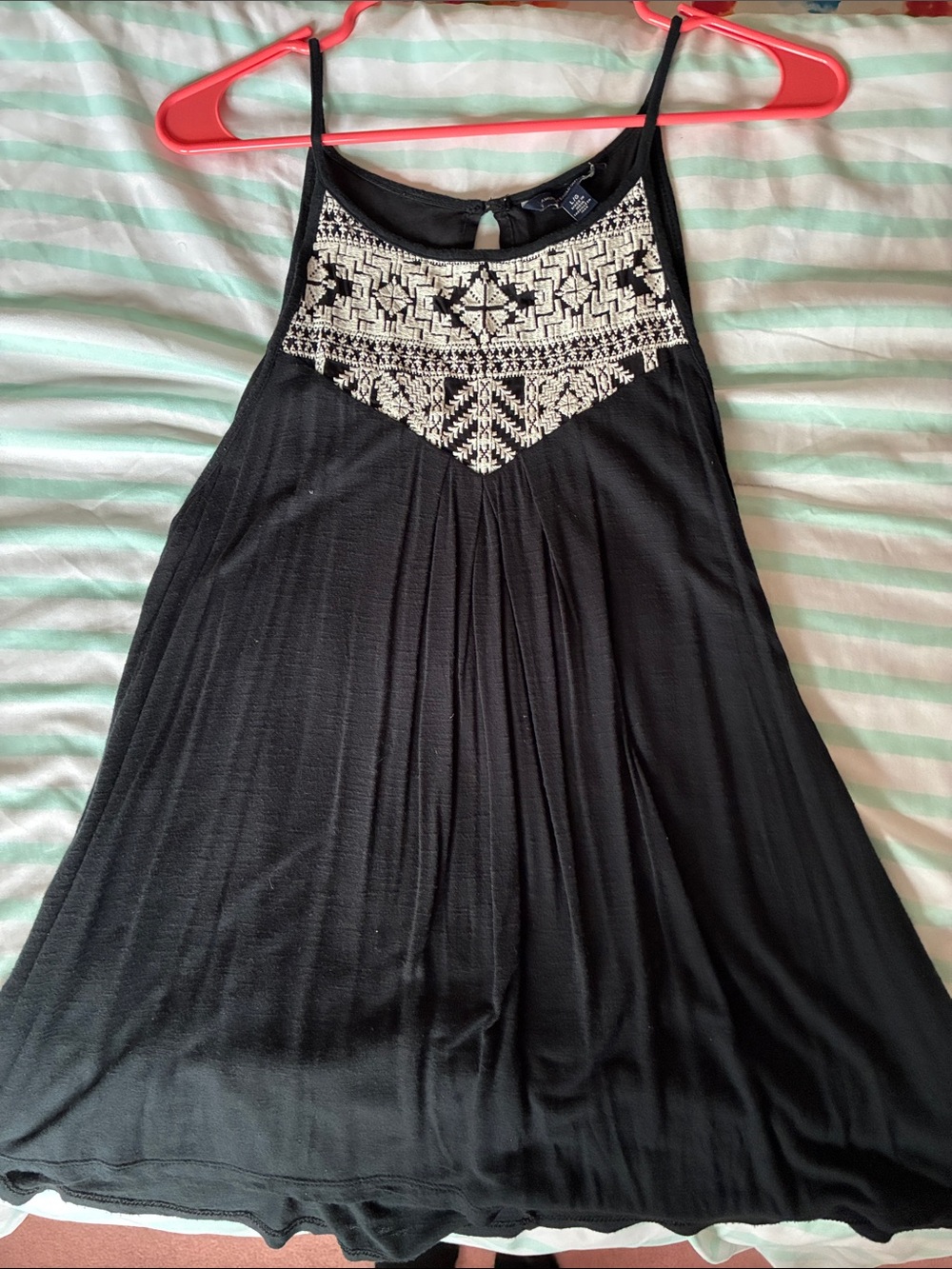 American Eagle Outfitters Black Swing Tank with White Embroidered Yoke